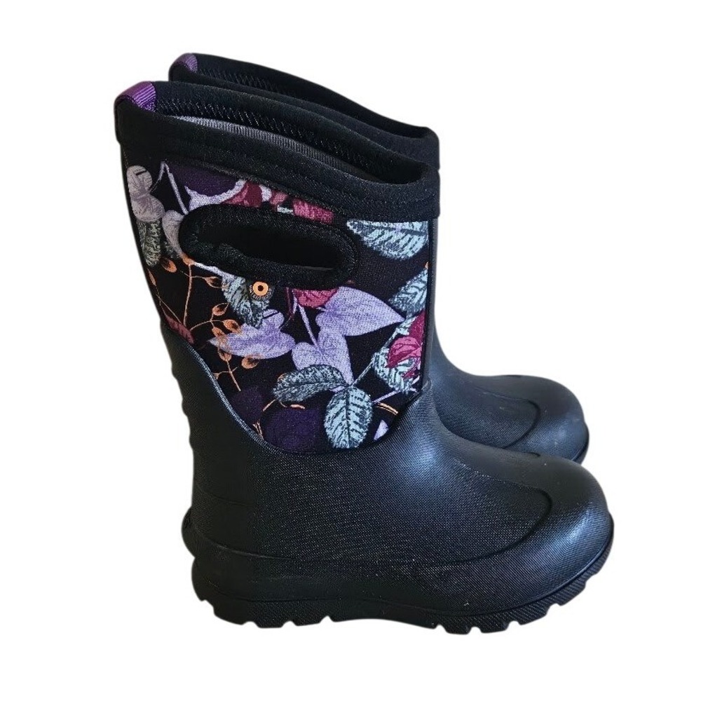 Bogs Kids Neo-Classic Fall Leaves Waterproof Winter Boots Black Purple Size 9